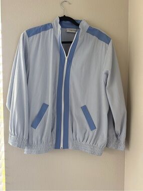 Vintage 1980s Alfred Dunner Light Blue & White Striped Blouse